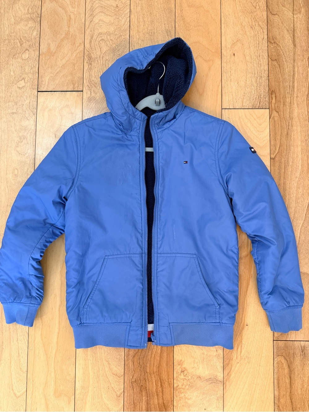 Tommy Hilfiger Boy's reversible Blue Hooded Winter Jacket